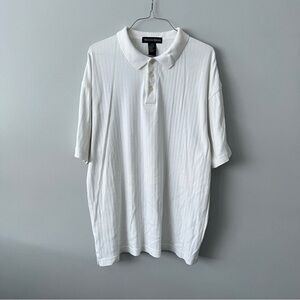 Rough Dress Plain White Ribbed Polo Shirt - Large